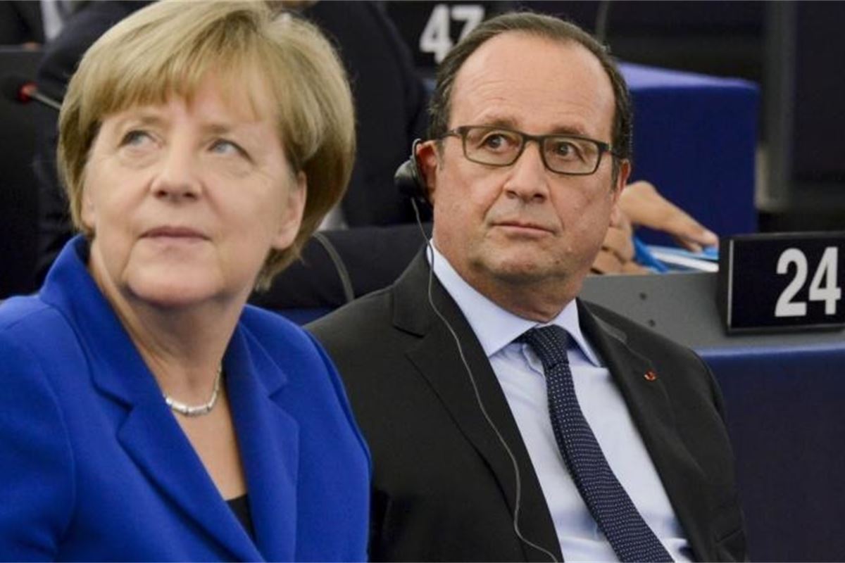 Francois Hollande And Angela Merkel In Historic Joint Plenary Appearance